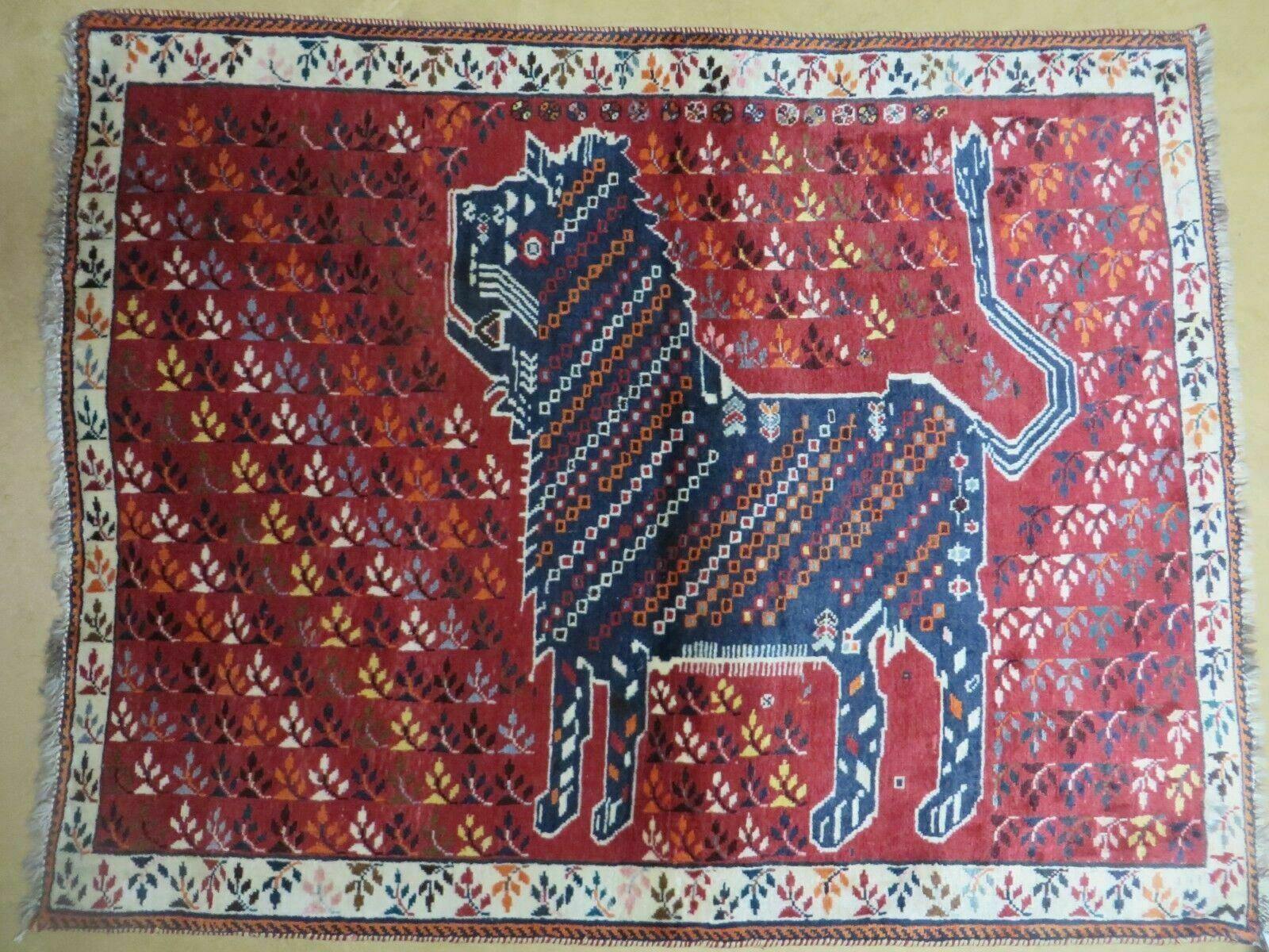 4' X 5' Lion Handmade Wool Rug Zagross Mountains Wool Southeastern Turkey #35 - Jewel Rugs