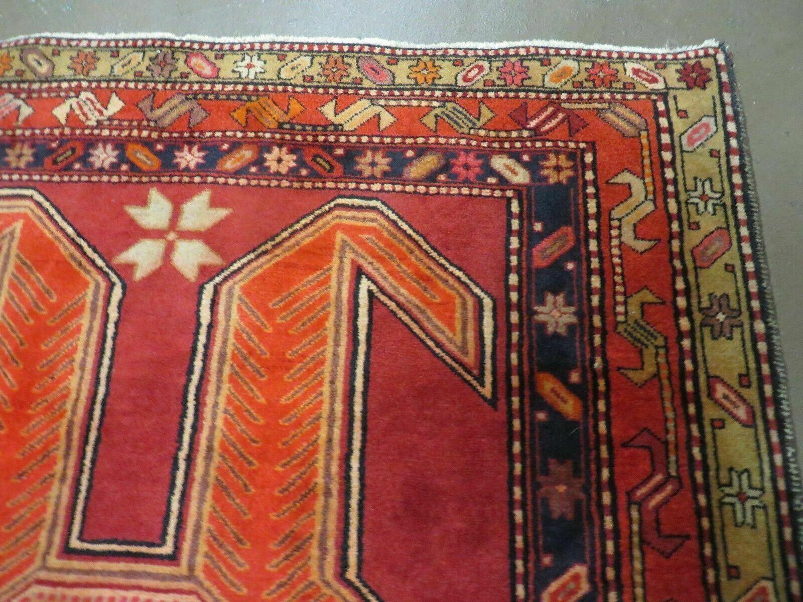 4' 10" X 11' Antique Handmade Turkish Kazak Wool Rug SHIELD Hand Knotted Red - Jewel Rugs