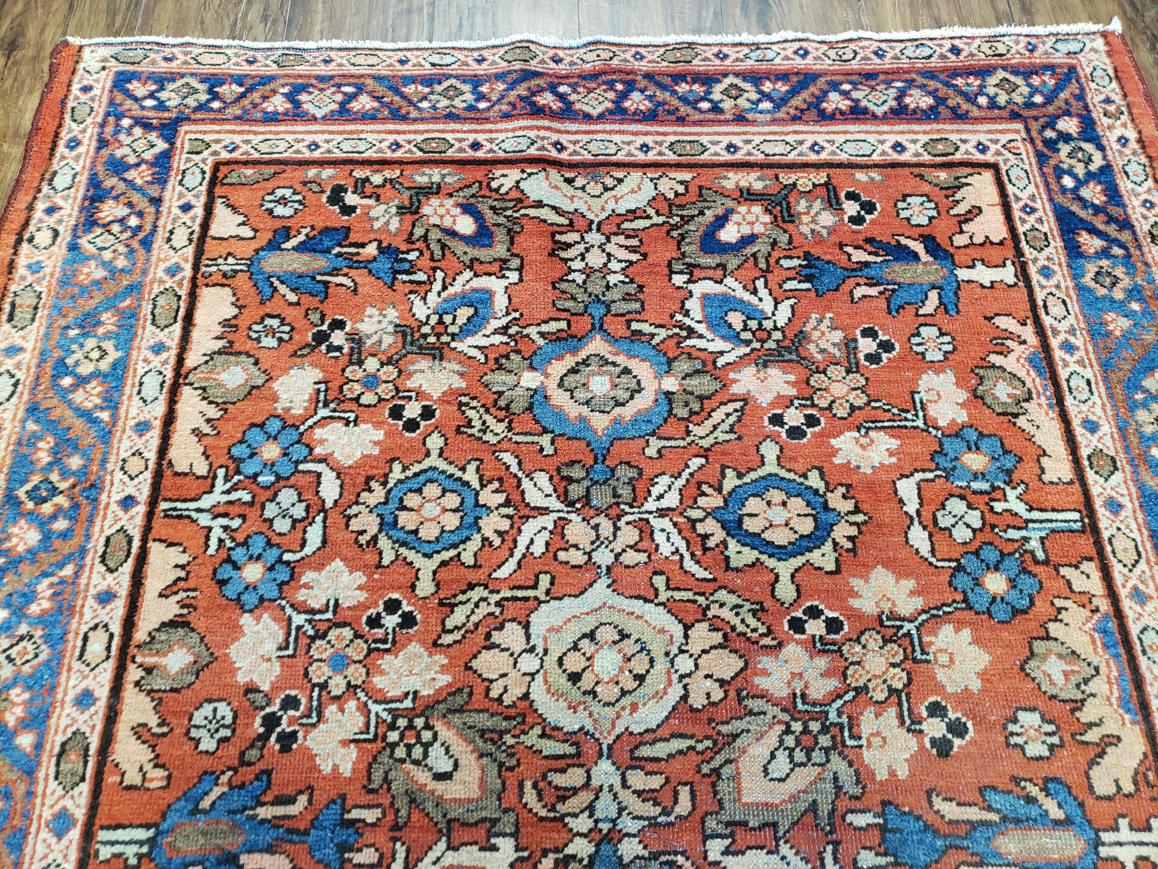 Antique Persian Karajeh Rug, Red & Blue, Hand-Knotted, Wool, 4' 6" x 6' 5" - Jewel Rugs