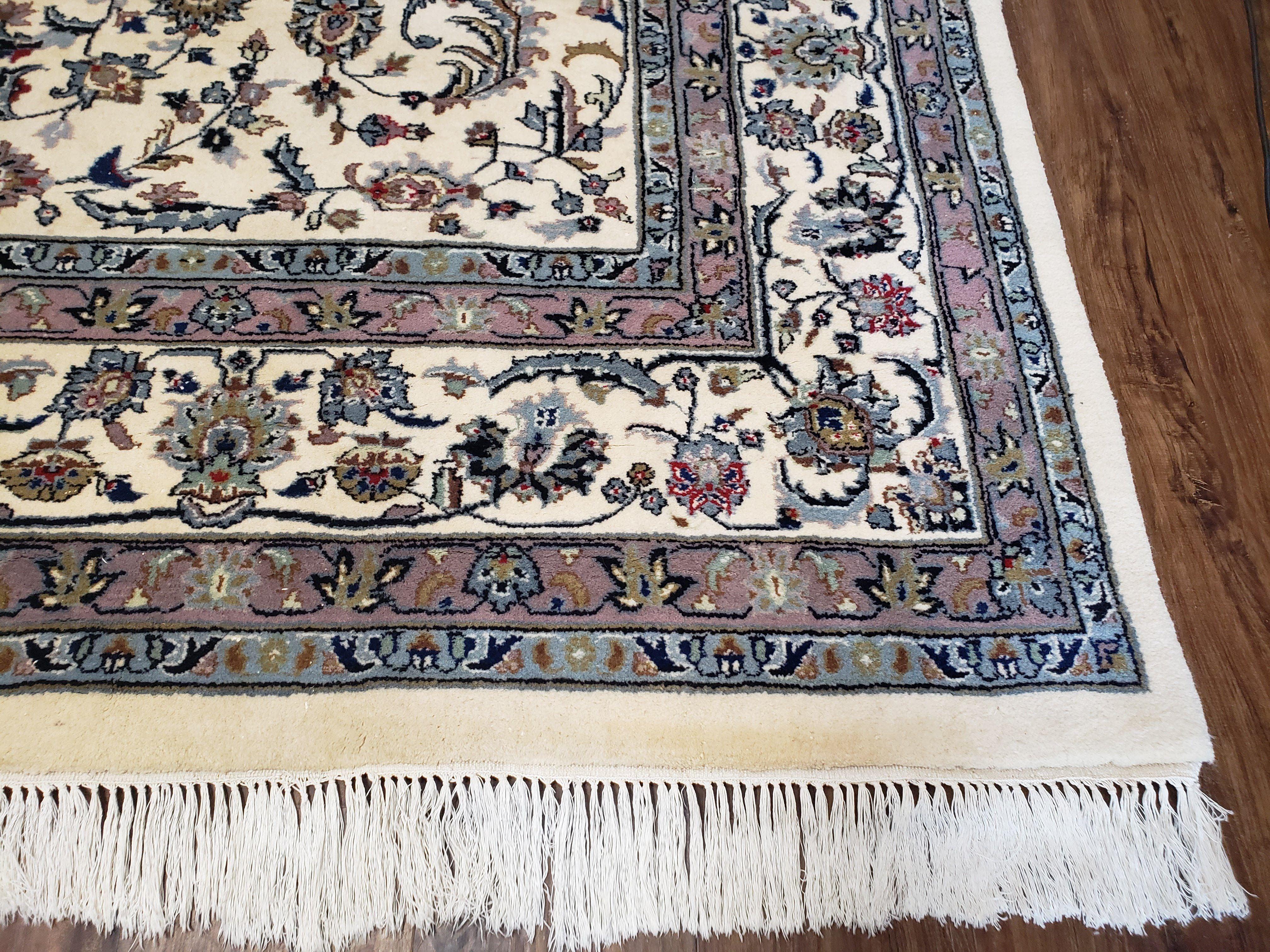 Vintage Indo Persian Area Rug 9x12, Hand-Knotted Wool Oriental Carpet, Ivory Allover Pattern Afshan Indian Rug, Living Room Rug, Dining Room - Jewel Rugs