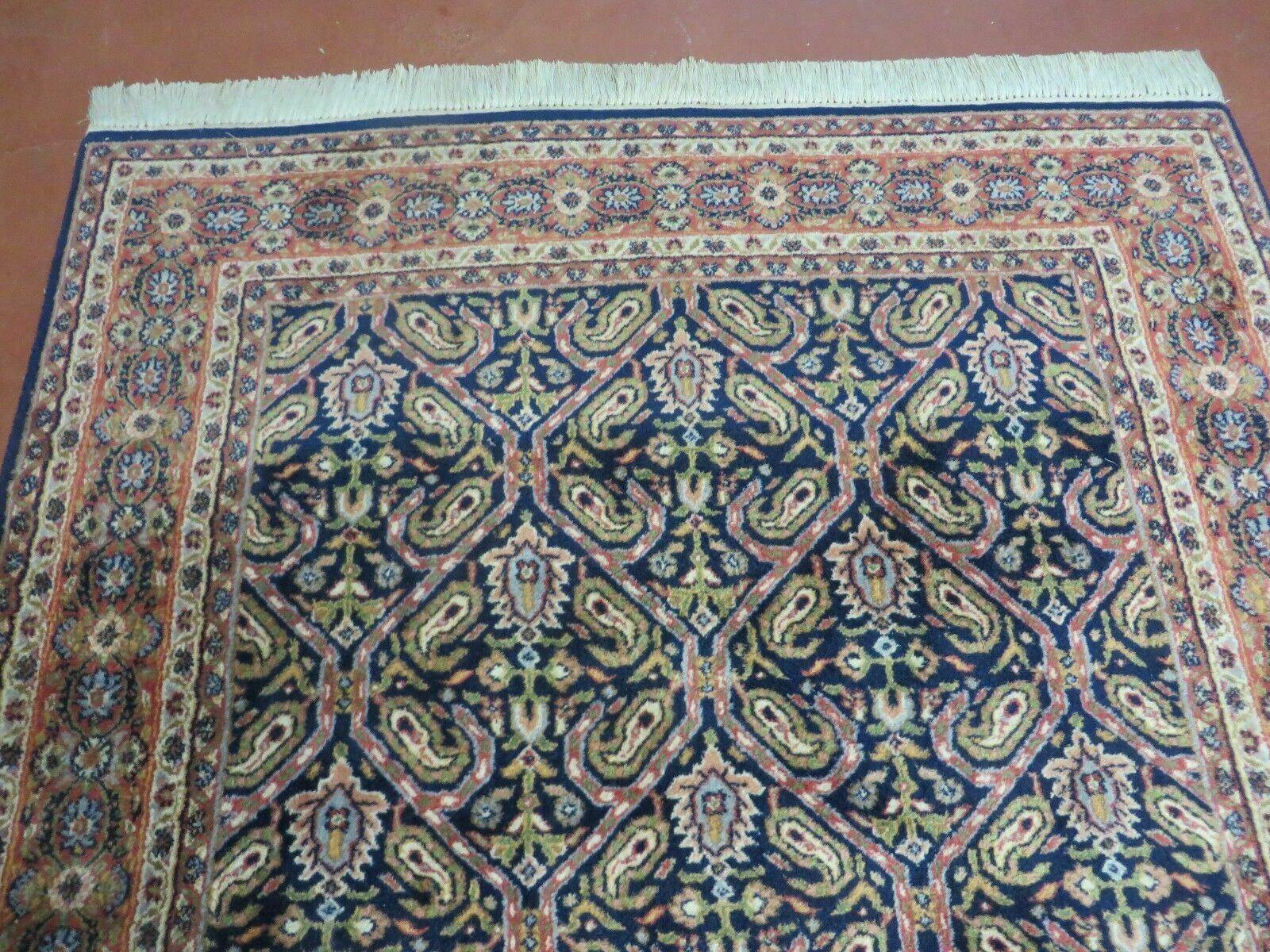 4' X 6' Vintage Fine Handmade India Floral Oriental Wool Rug Carpet Blue Red - Jewel Rugs