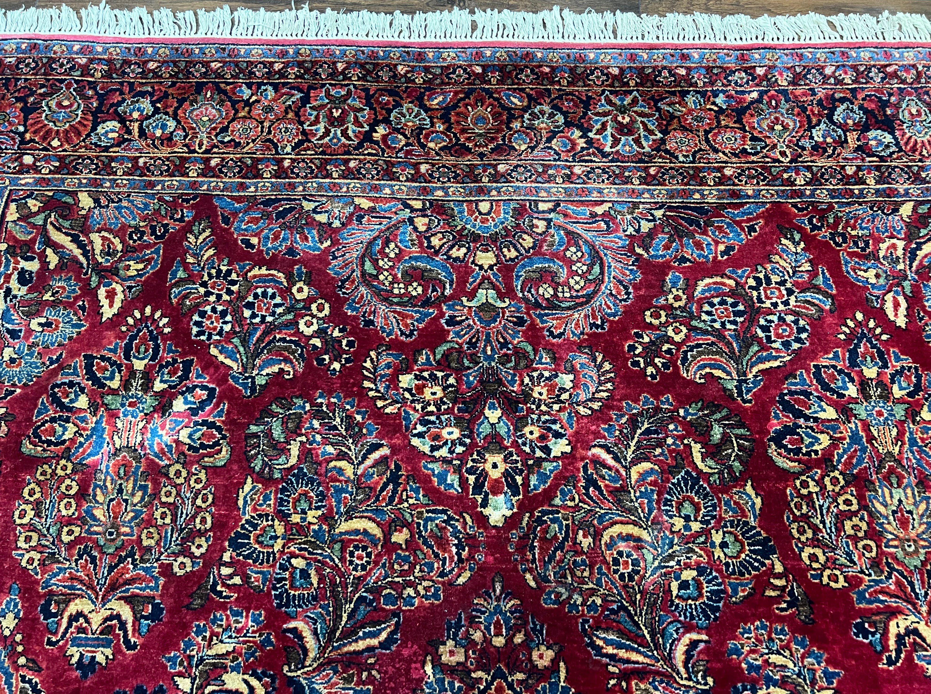 Persian Sarouk Rug 8x12, 1920s Antique Red Persian Carpet, Floral Allover Handmade Wool Oriental Rug, Room Sized Rug, Traditional Living Room Rug - Jewel Rugs