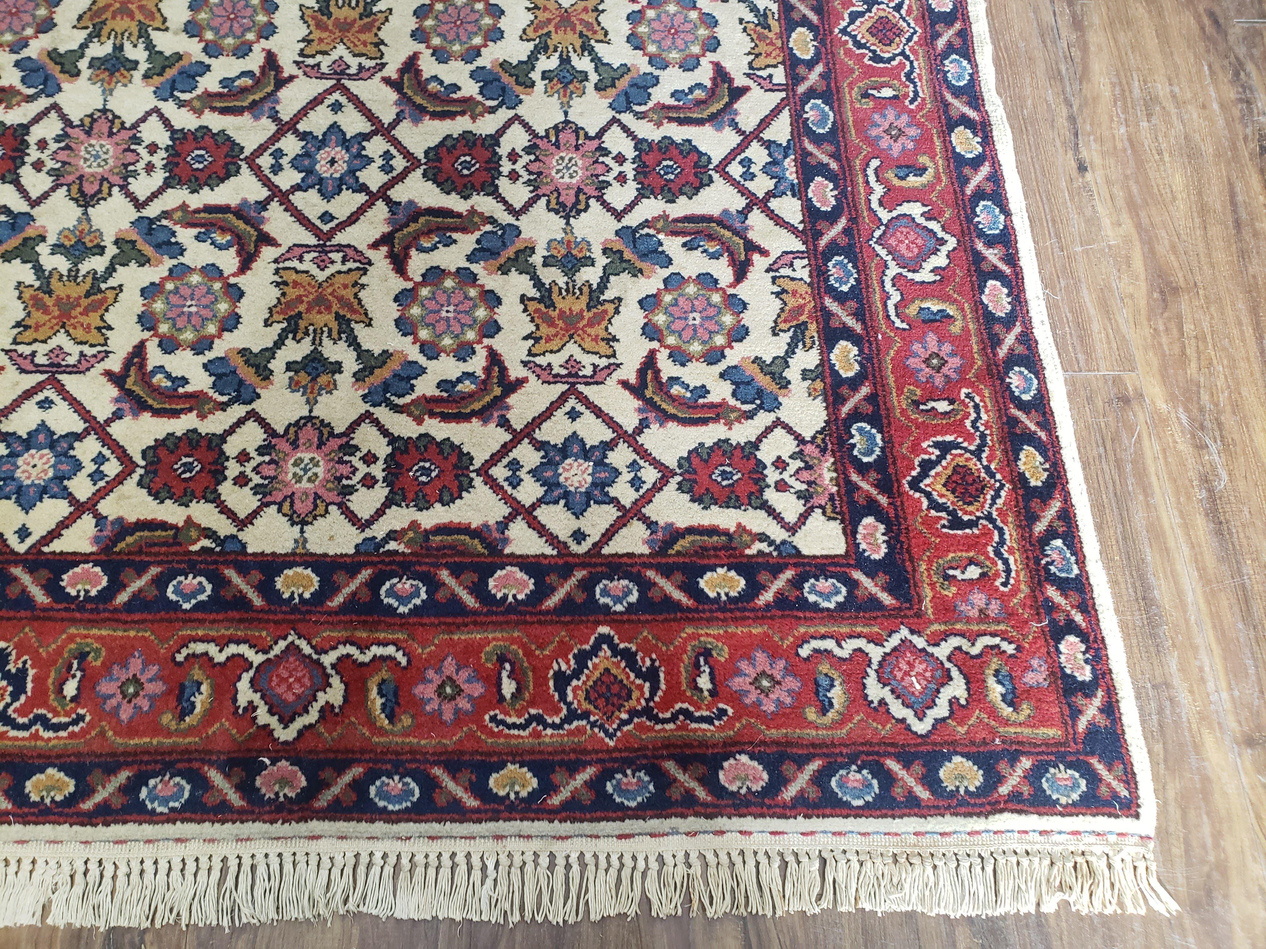 Romanian Rug 4 x 6.9 ft, Cream and Red Hand-Knotted Rug, Vintage 1980s Oriental Carpet Persian Design, 4x6 - 4x7 Rugs, Traditional Allover - Jewel Rugs