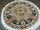 5' Vintage Round Handmade Chinese Peking Art Deco Wool Rug Flowers 90 Line - Jewel Rugs