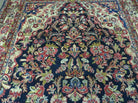 Persian Sarouk Rug 4x7, Hand Knotted Oriental Carpet 4 x 7 ft, Dark Blue Cream Red Floral Wool Rug, Semi Antique 1950s Persian Area Rug, Handmade - Jewel Rugs