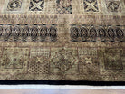 Indo Persian Rug 9x12, Vintage Area Rug 9 x 12, Wool Hand-Knotted Oriental Carpet, Panel Design, Tea Washed Rug, Brown/Tan Black, Indian Rug - Jewel Rugs