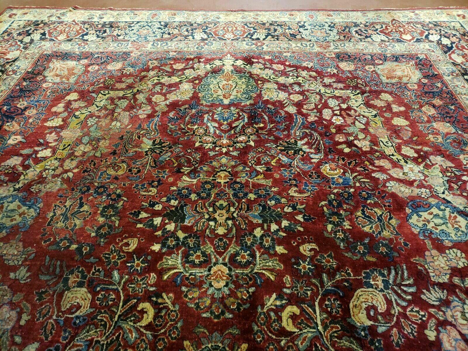 10' X 12' Antique Persian Sarouk Allover Floral Design with Medallion Handmade Red Wool Area Rug - Jewel Rugs