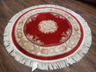 Round Chinese Carving Rug 3.9 x 3.9, Small 90 Line Chinese Circular Carpet, Art Deco Rug, Red and Beige, 4ft Round, Wool Rug Soft Handmade - Jewel Rugs