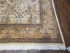 Semi Antique Persian Tabatabaie Tabriz Rug, Animal Pictorials, Ivory & Gold, Hand-Knotted, Wool, 7' 10" x 10' 6" - Jewel Rugs