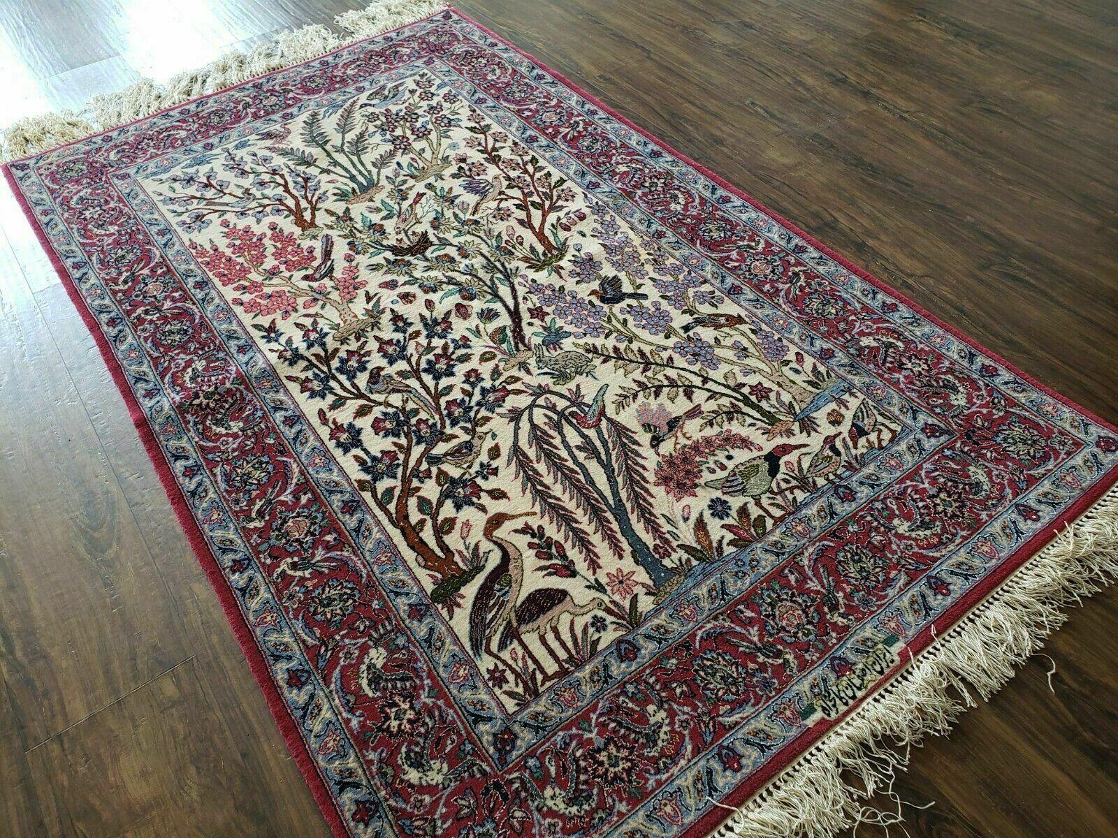 3' 6" x 5'10" Handmade Floral Wool Silk Rug Tree Of Life Signed Beauty - Jewel Rugs