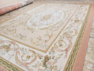 New Aubusson Rug 10x14, Flatweave Rug, Elegant Savonnerie Rug, European Design, Handmade, Large Aubusson Carpet, Living Room, Dining, Beige - Jewel Rugs