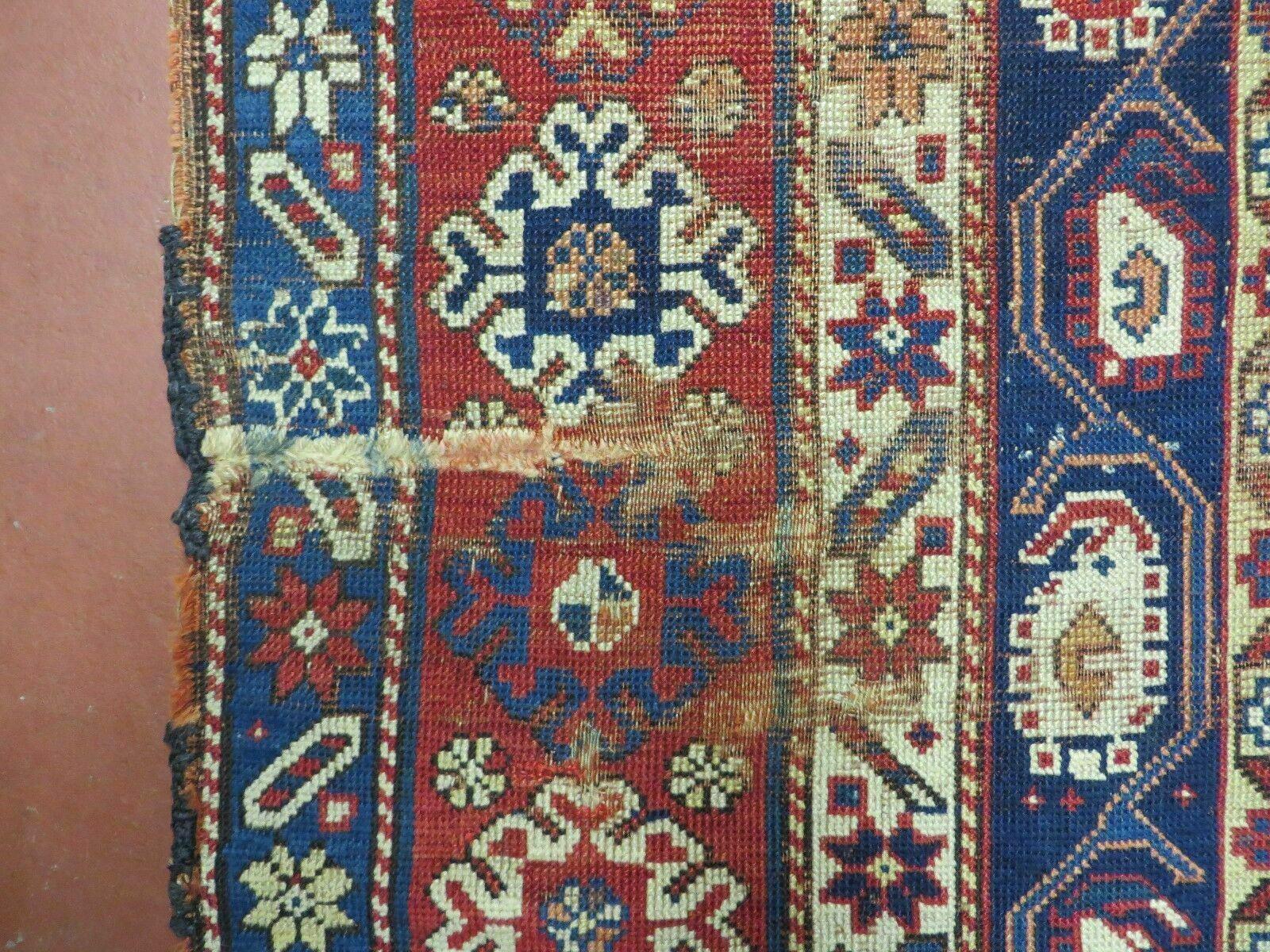 4' X 9' Antique 1880s Handmade Caucasian Shirvan Kazak Wool Rug Repairman Dream - Jewel Rugs