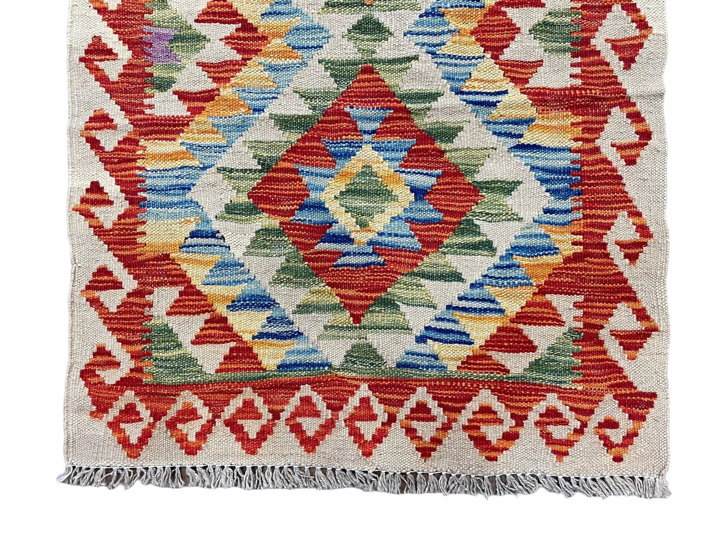 2x3 Kilim Rug Small Colorful Turkish Kilim Rug Zigzag Chobi Kilim Rug Flatweave Wool Rug Playroom Rug Playful Rug New - Jewel Rugs