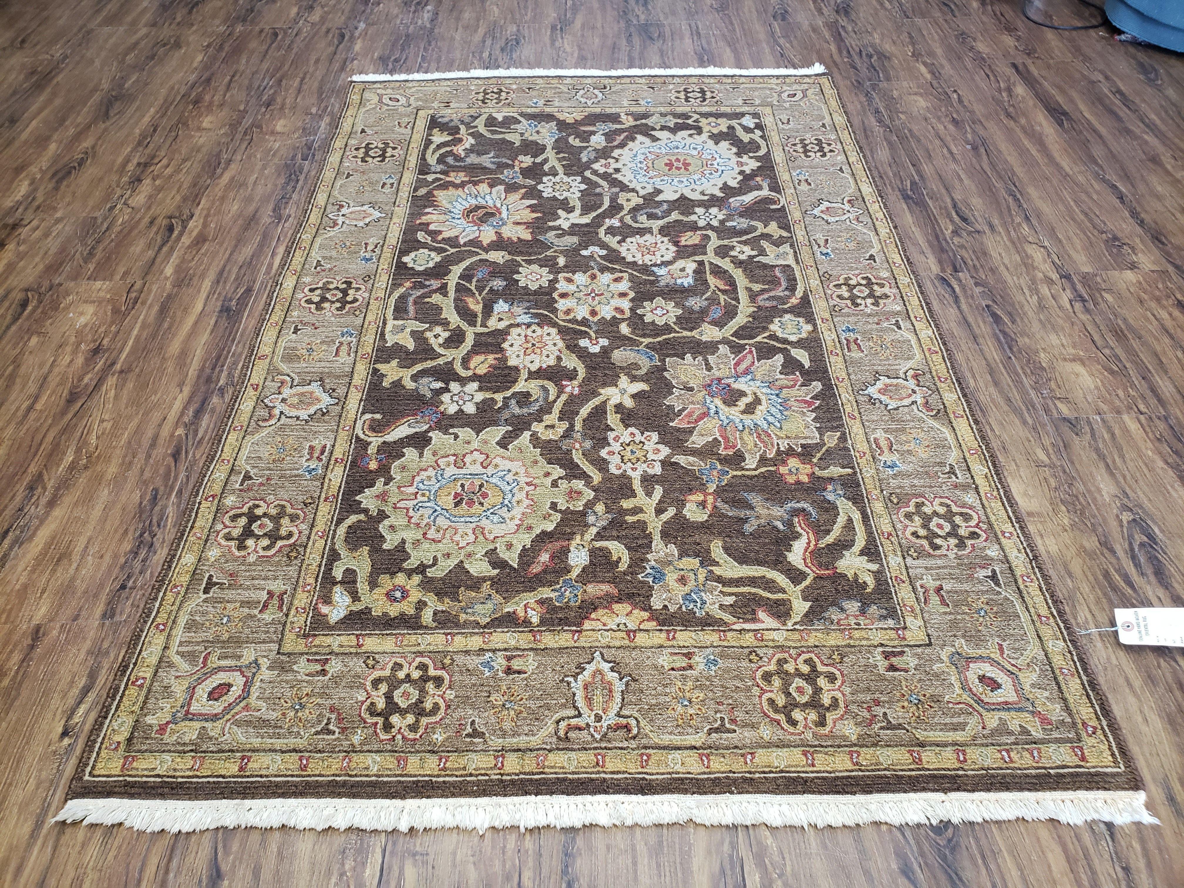 4' X 6' Handmade India Oriental Floral Wool Rug Brown Wow - Jewel Rugs