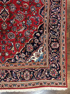 Persian Kashan Rug 4.9 x 8.5, Red and Navy Blue Semi Antique Vintage Wool Oriental Carpet, Hand Knotted Rug, Floral Medallion, High Quality Rug - Jewel Rugs