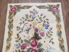 Vintage American Hooked Area Rug 3 x 5.6, Handmade Ivory 3x5 - 3x6 Floral Roses Flower Wool Carpet, Entryway Rug, Pair B - Jewel Rugs