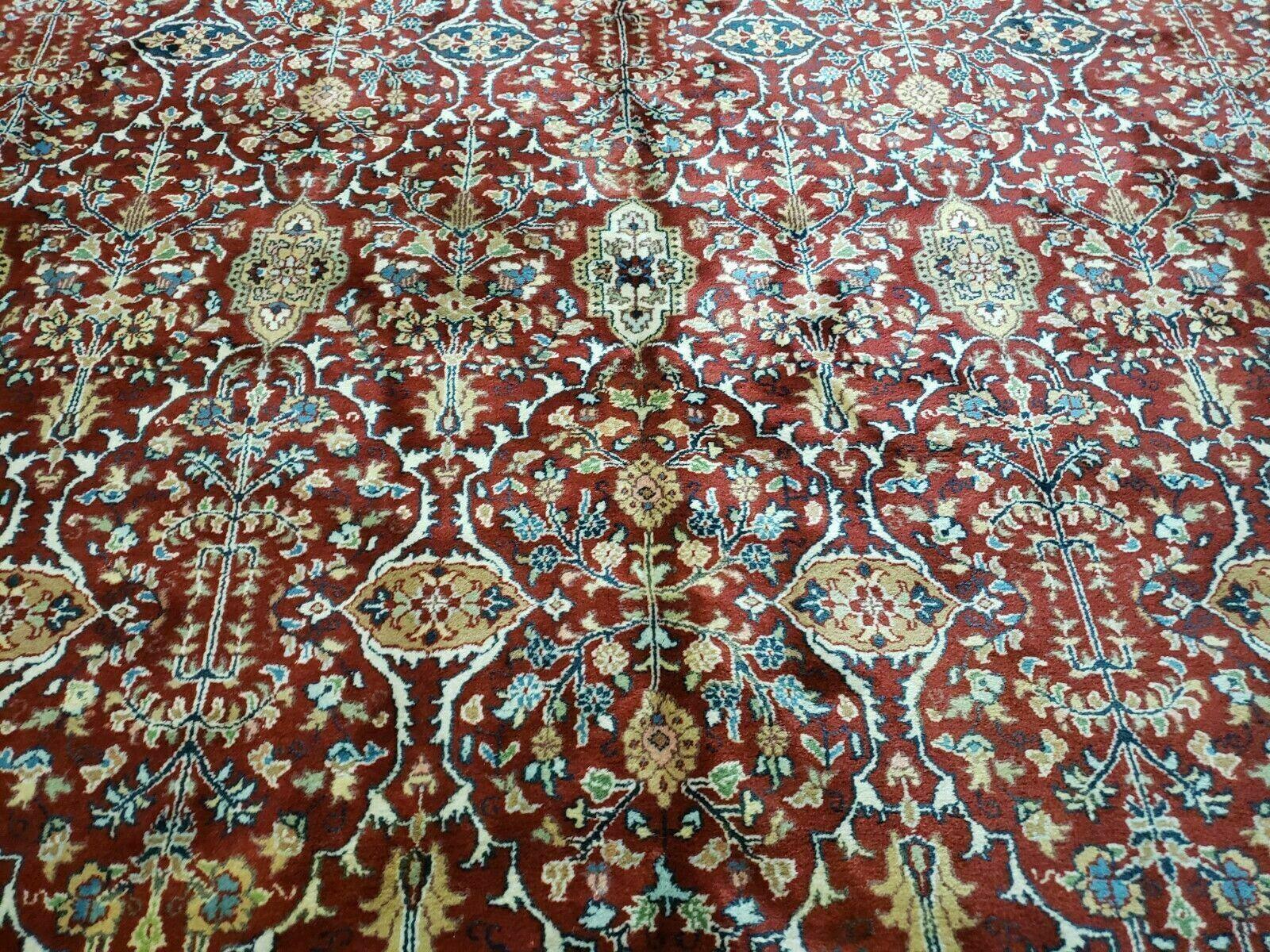 9' X 12' Vintage Fine Handmade Indian Agra Wool Rug Red Wow - Jewel Rugs