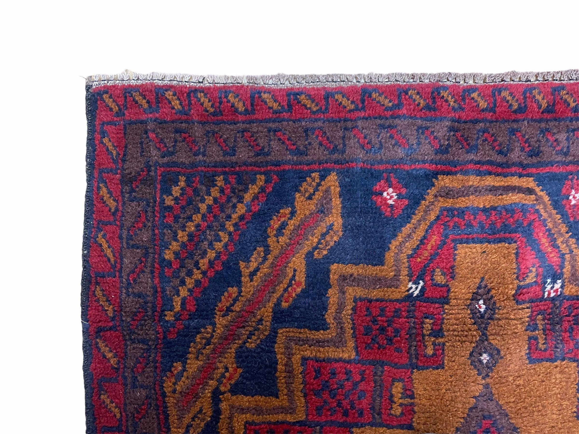 3' x 4' 5" Vintage Handmade Tribal Balouchi Rug Afghan Rug Brown Red Blue - Jewel Rugs