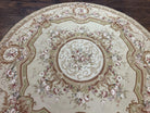 Round Needlepoint Rug 7x7 ft, Aubusson Savonnerie Round Carpet, Large Round Needlepoint, Elegant, Beige and Cream, Floral, Wool Handmade Rug - Jewel Rugs