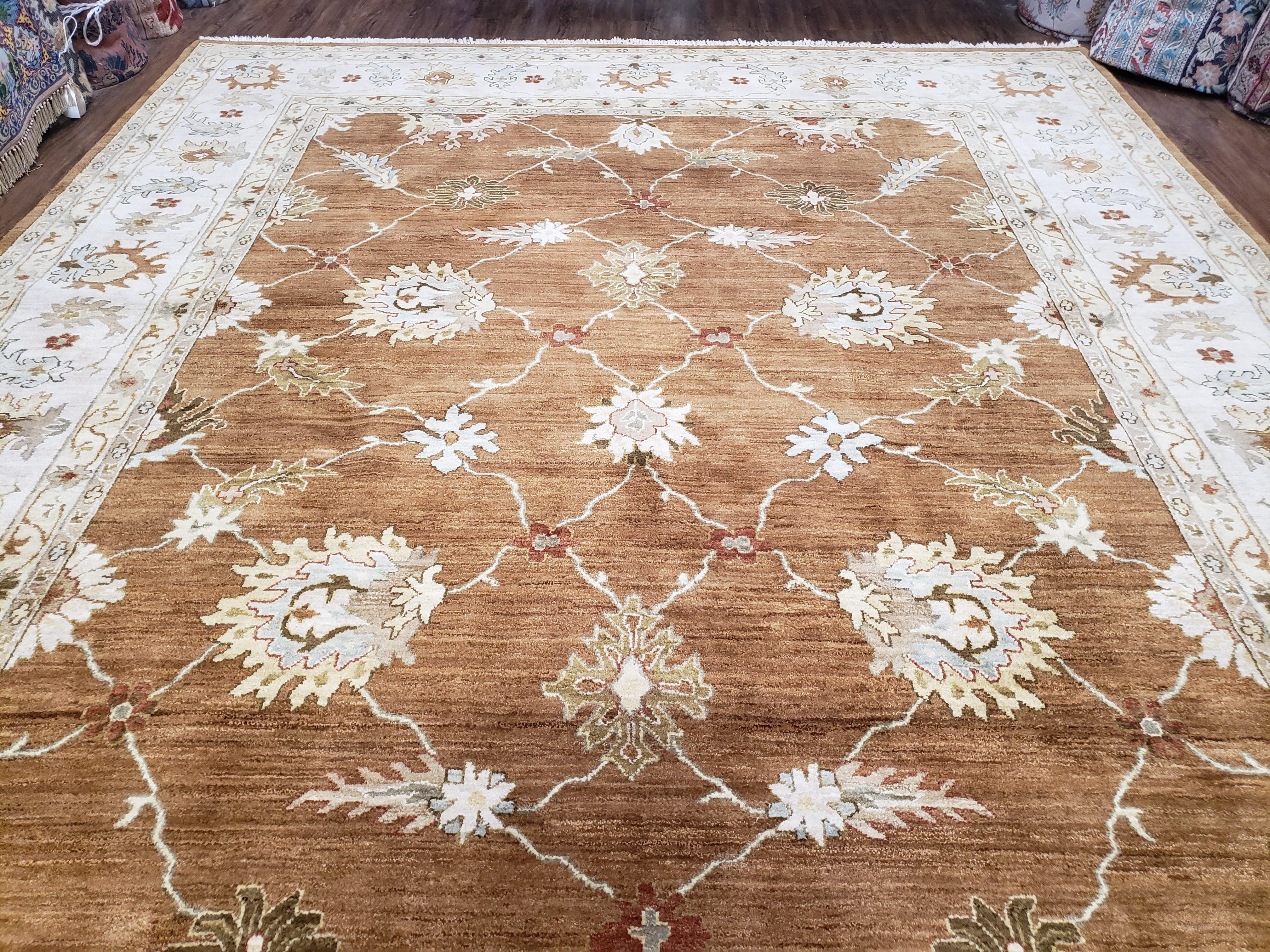 Turkish Oushak Rug, Dining Room Rug, Dining Table Rug, Large Area Rug For Living Room, Rug for King Size Bed, 9x13 Clay Orange & Ivory Ushak - Jewel Rugs