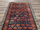 Antique Seychour Rug 4x7, Collectible Kuba Caucasian Carpet, Wool Handmade, Red Navy Blue Cream, Repeated Allover Motif, Early 20th Century - Jewel Rugs