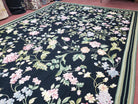 Large Needlepoint Rug, 10x14 Needlepoint, Black Rug, Allover Floral, New Needlepoint Rug, Flat Weave Rug 10 x 14, Chinese Aubusson Carpets - Jewel Rugs