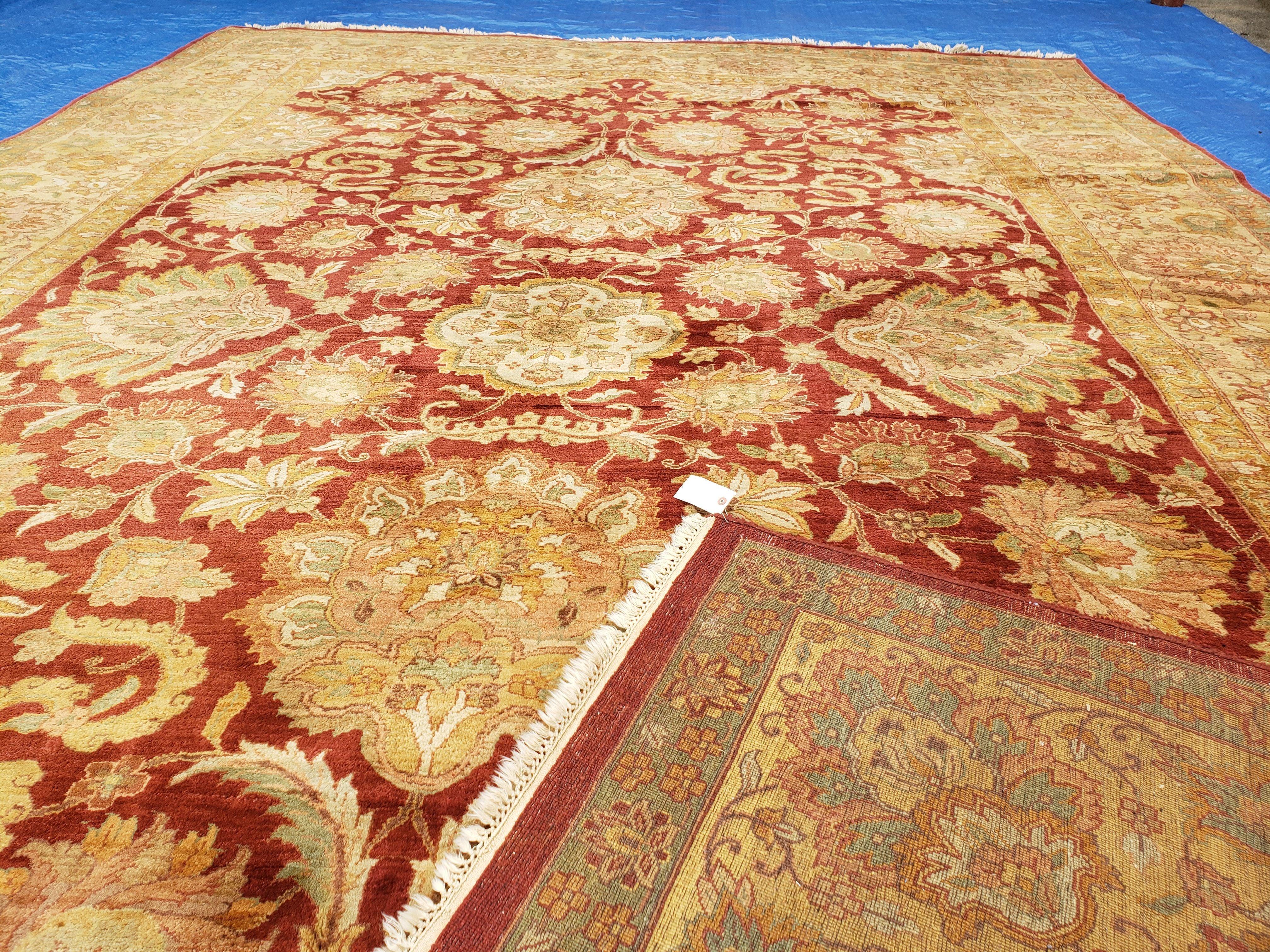 12' X 18' Hand Knotted Wool Rug Handmade Carpet One Of A Kind Floral Red Gold - Jewel Rugs