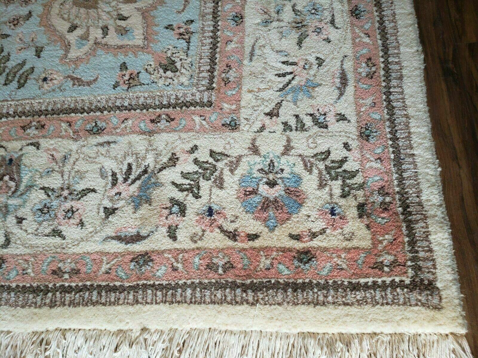 10' X 13' Vintage Handmade Indian Amritsar Wool Rug Oatmeal Soft Blue - Jewel Rugs