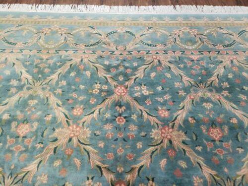 9' X 12' Hand Made Chinese Oriental Floral Garden Wool Rug Plush Pile Blue Teal - Jewel Rugs