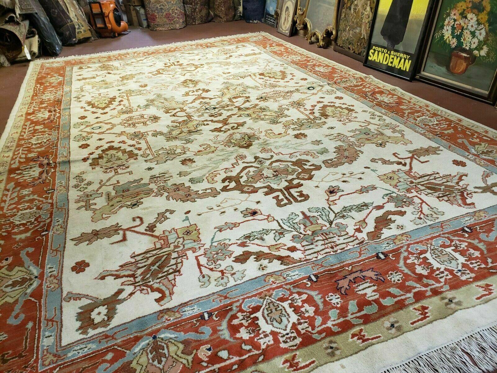 10' X 16' Hand Knotted Wool Indo Oushak Ushak Oriental Carpet Beige and Red - Jewel Rugs