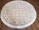 6x6 Round Oriental Rug Mahi Pattern Persian Design Ivory 6ft Round Area Rug Hand-Knotted Vintage Herati Oval Carpet Fine - Jewel Rugs