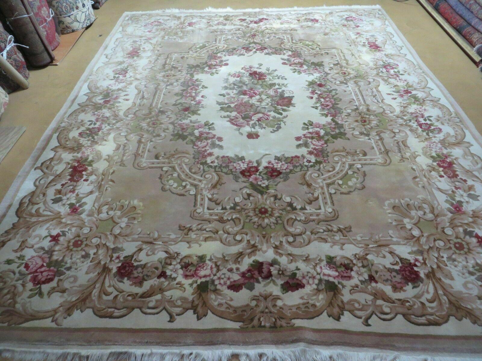 8' X 10' Vintage Chinese Handmade Wool Rug Aubusson Savonnerie Design Nice - Jewel Rugs