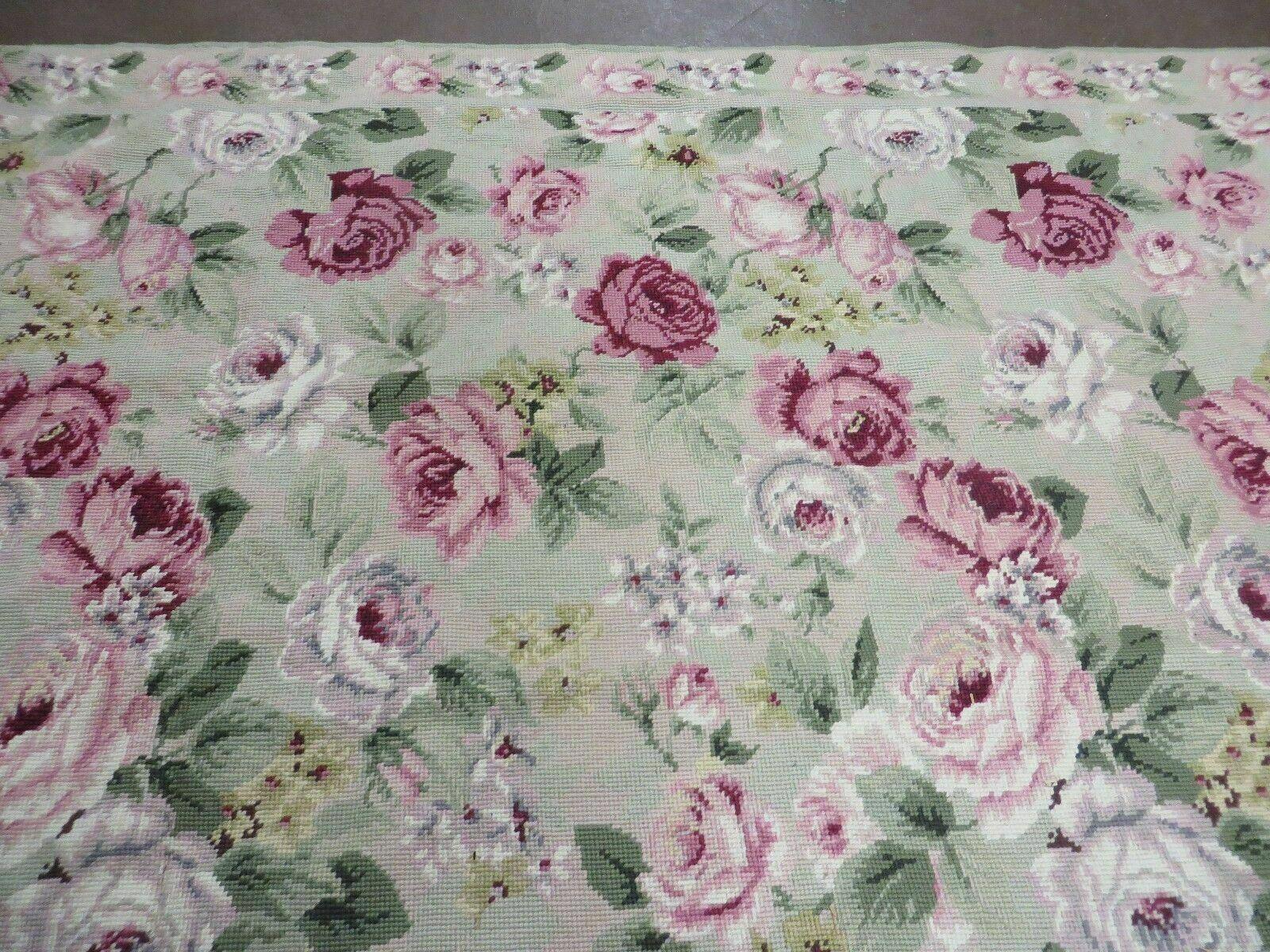 10' X 13' Stark USA Handmade Needlepoint Wool Floral Area Rug Rose Garden Chic Carpet - Jewel Rugs