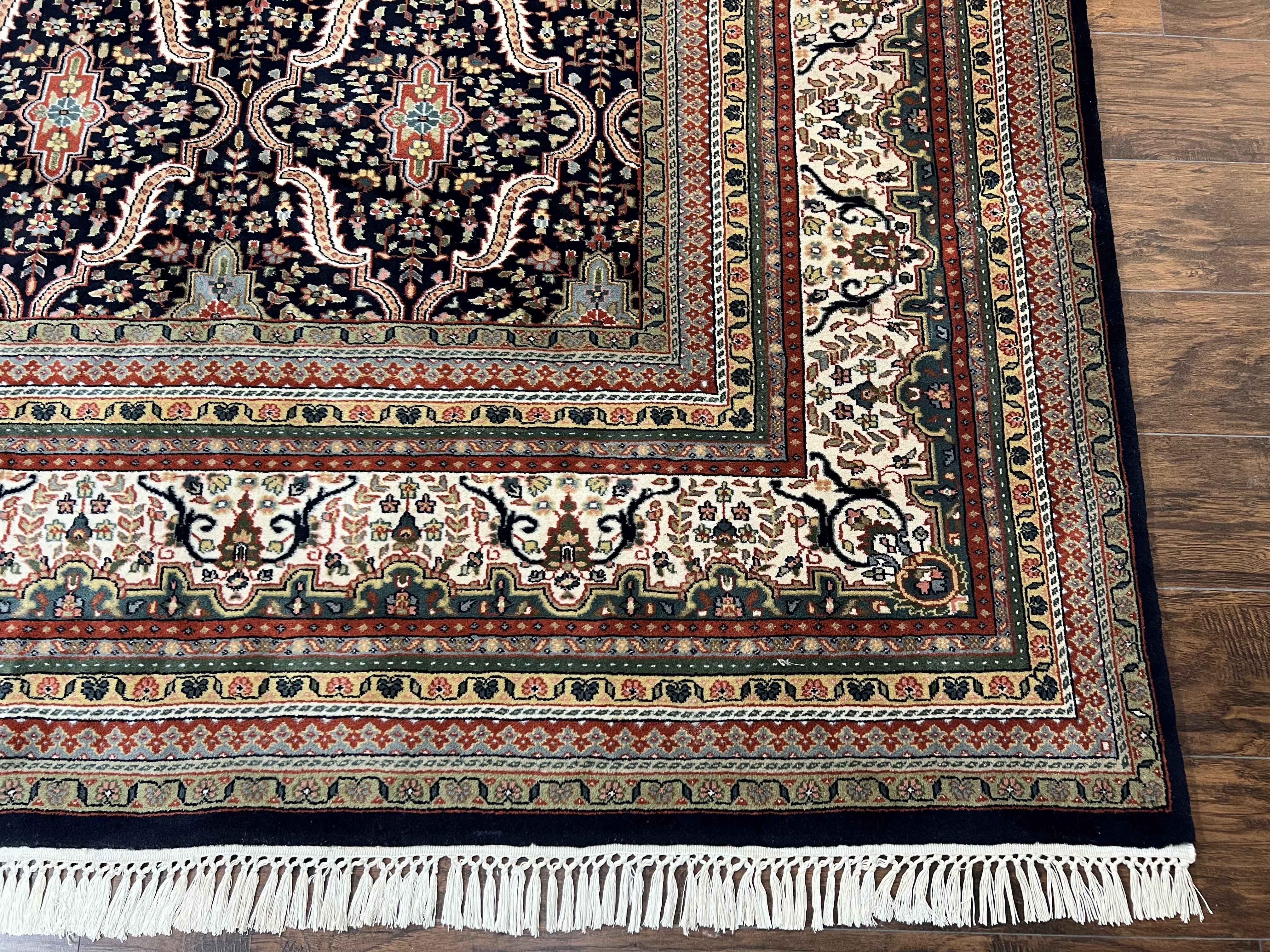 Palace Sized Indian Oriental Rug 12 x 22 ft, Large Oversized Hand Knotted Wool Carpet, Navy Blue Cream Tan, Overall Floral Bidjar Pattern - Jewel Rugs