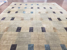 Tufenkian Rug 8.6 x 11.5, Modern Tibetan Nepalese Checker Panel Geometric Abstract Contemporary Carpet, Beige Tan Multicolor, Wool and Silk - Jewel Rugs