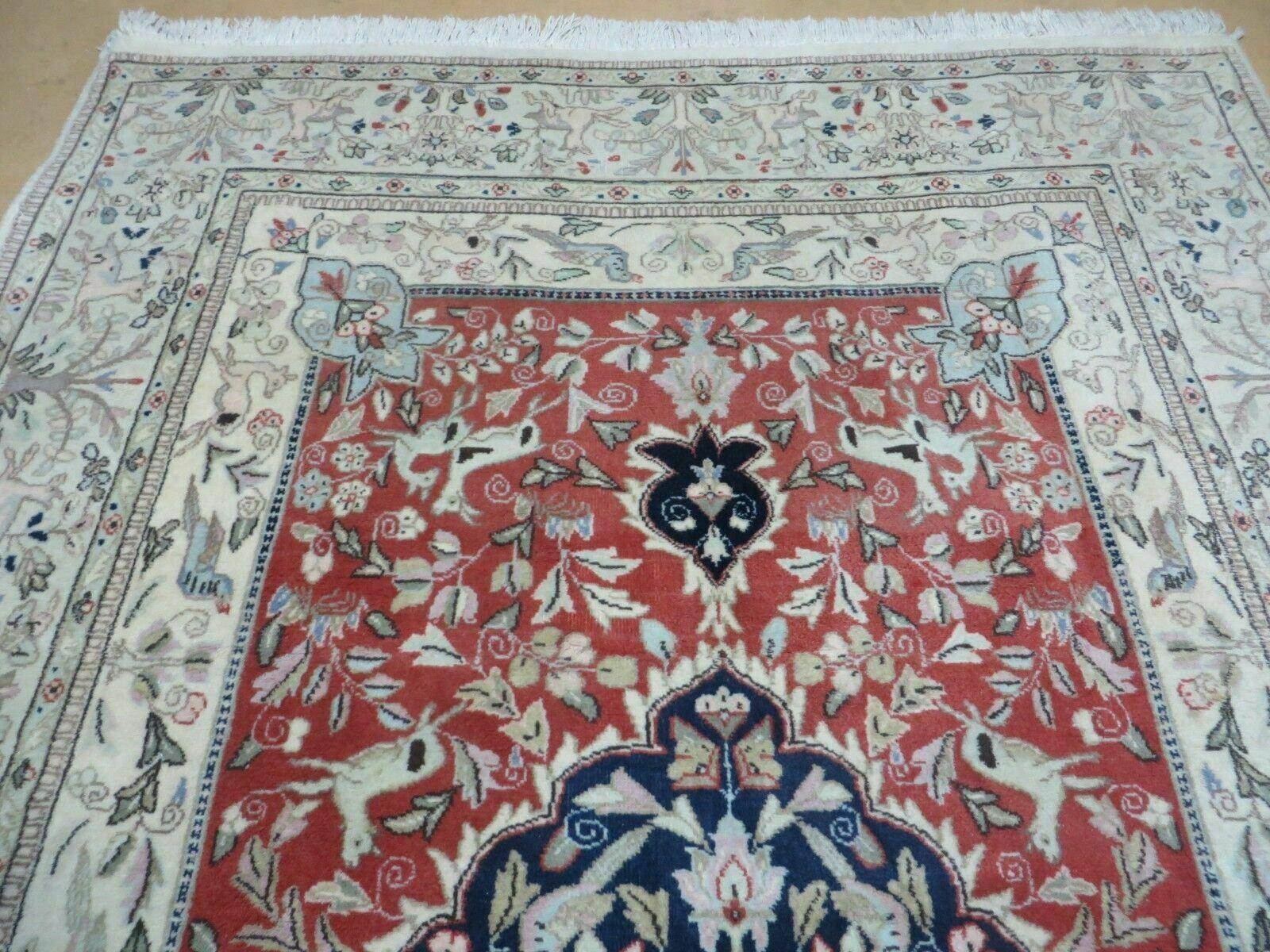 6' X 9' Vintage Handmade India Oriental Floral Wool Rug Hunting Bird Deer Nice - Jewel Rugs