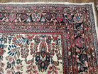 Semi Antique Persian Hamadan Dargazin Rug, Ivory Red Midnight Blue, Hand-Knotted, Wool, Allover Floral, 8'9" x 11' 9" - Jewel Rugs