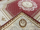 Aubusson Rug 9x12 ft, Red and Ivory Elegant Aubusson Carpet, Flatweave, Vintage Wool Handmade Area Rug 9 x 12, French European Design - Jewel Rugs