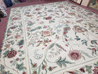 New Aubusson Rug, 10x13 Aubusson Rug, Hand-Woven Handmade, Floral Roses and Leaves, Beige/Ivory, Large Wool Flatweave Rug, 9x13 - 10x14 Rugs - Jewel Rugs