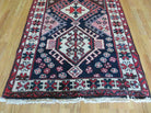 Persian Tribal Runner Rug 3.5 x 10.7, Persian Karajeh Heriz Rug, Hand Knotted Antique Wool Vegetable Dyed Hallway Runner, Navy Blue Red Off White, Geometric Medallions - Jewel Rugs