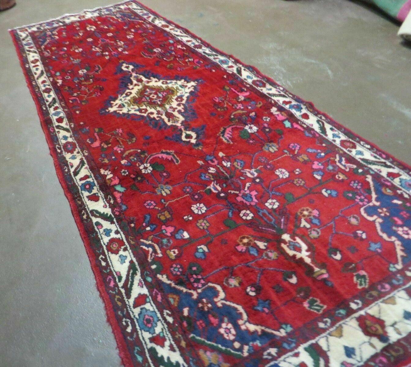 Persian Runner Rug, Antique Lilihan Wool Runner, Tribal Runner, Handmade Oriental Rug, Medallion Allover, Red Cream Blue, 3.6 x 9.7 Hallway Rug 10ft - Jewel Rugs