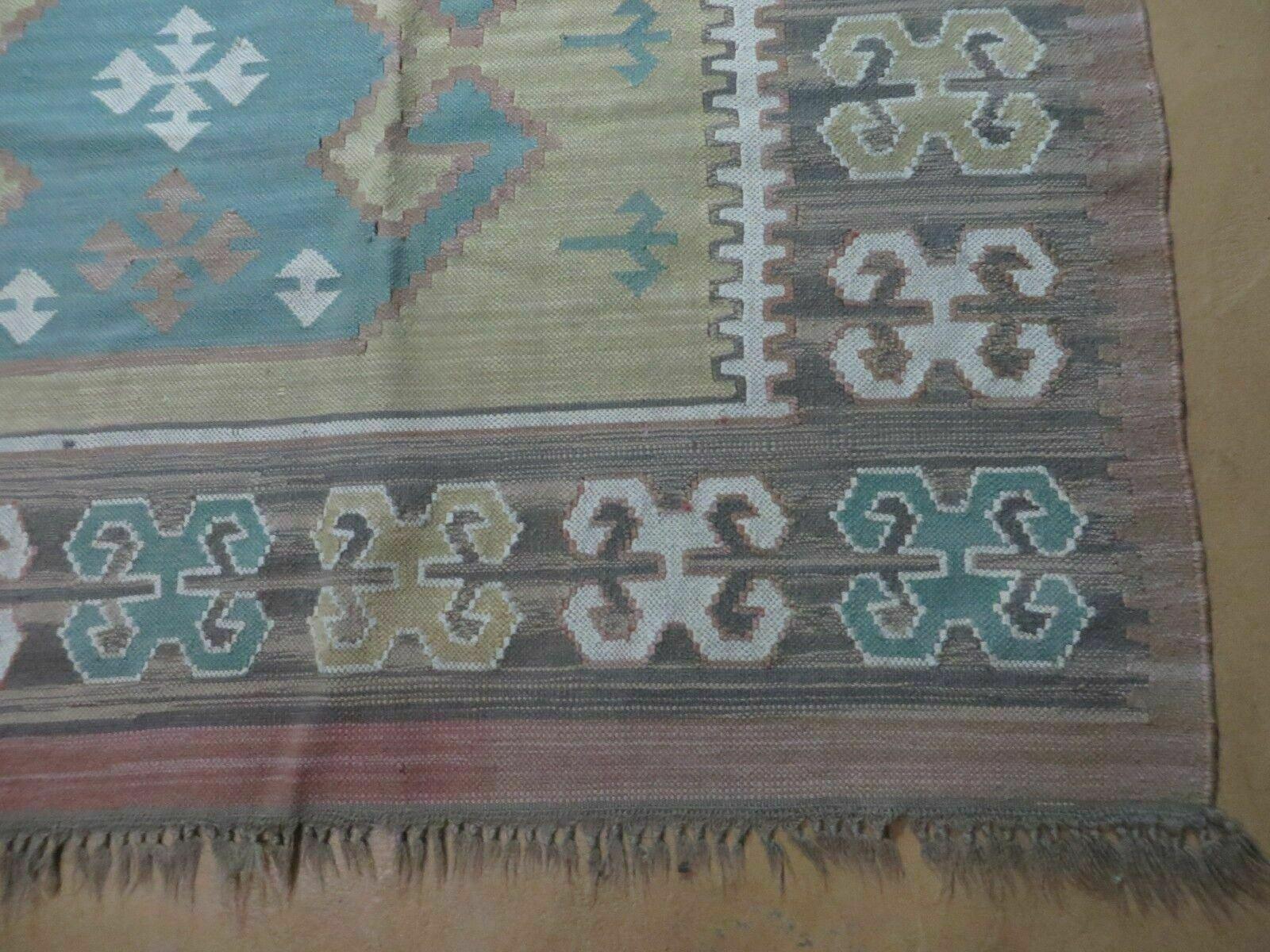 8' X 10' Vintage India Oriental Geometric Handmade Flat Weave Wool Rug Nice - Jewel Rugs