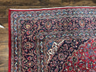 Large Persian Kashan Rug 10x13, Red Navy Blue, Allover Floral Medallion & Corner Design, Handmade Wool Oriental Carpet, Antique Traditional Rug - Jewel Rugs