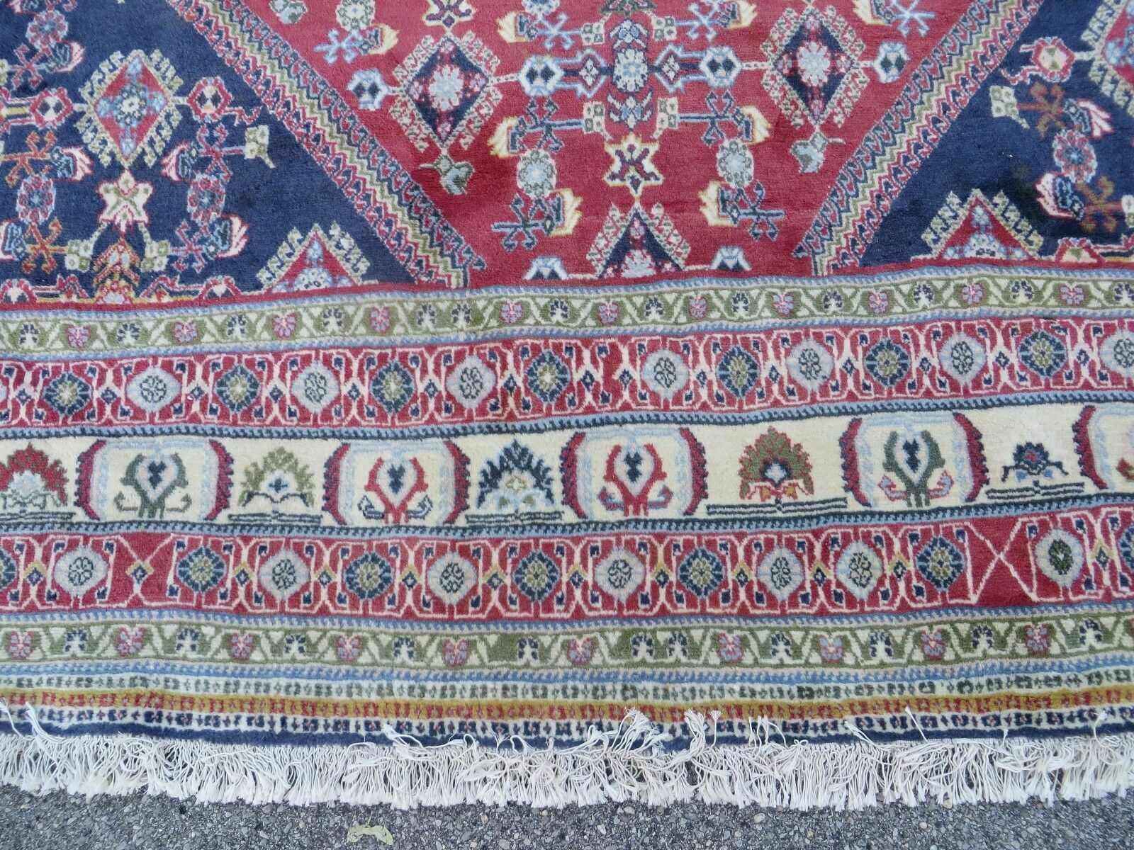 Oversized Persian Shiraz Tribal Rug 13x19, Palace Sized Oriental Carpet, Handmade Hand-Knotted X Large Rug, Red Blue Cream, Allover Herati Pattern - Jewel Rugs