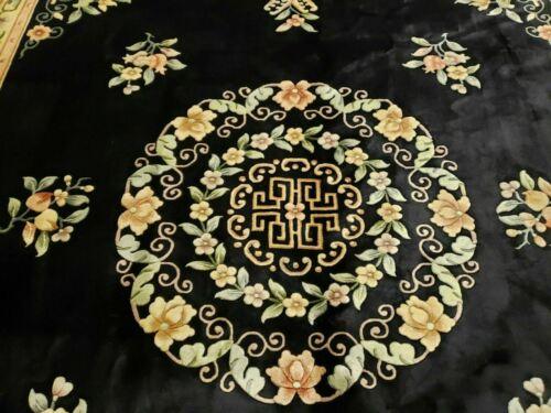 8' X 10' Hand Made Art Deco Aubusson Wool Rug 90 Lines Chinese Plush Pile Black - Jewel Rugs