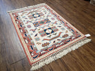 3x5 Handmade Vintage Turkish Area Rug Wool Kazak Caucasian Carpet 3'4"x4'7" Bird - Jewel Rugs