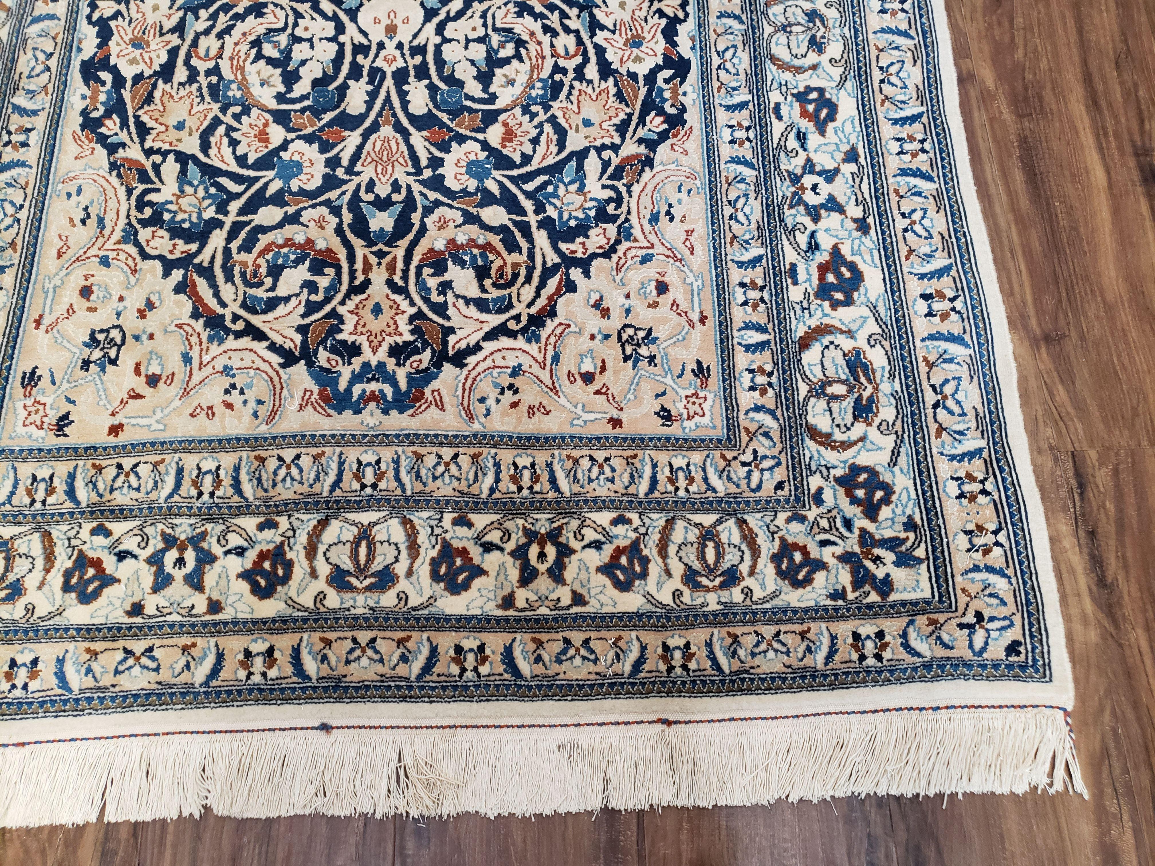 Semi Antique Fine Persian Nain Rug, Ivory & Blue, Wool with Silk Accents, 3'9" x 6'2" - Jewel Rugs