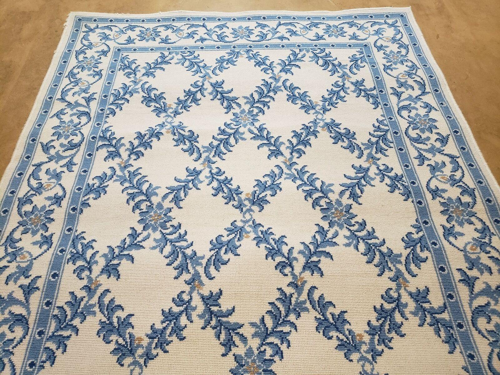 3'8" X 5'6" Karastan Wool RUG Newport 512/7910 Belgium Treillage Conton Blue & Beige - Jewel Rugs