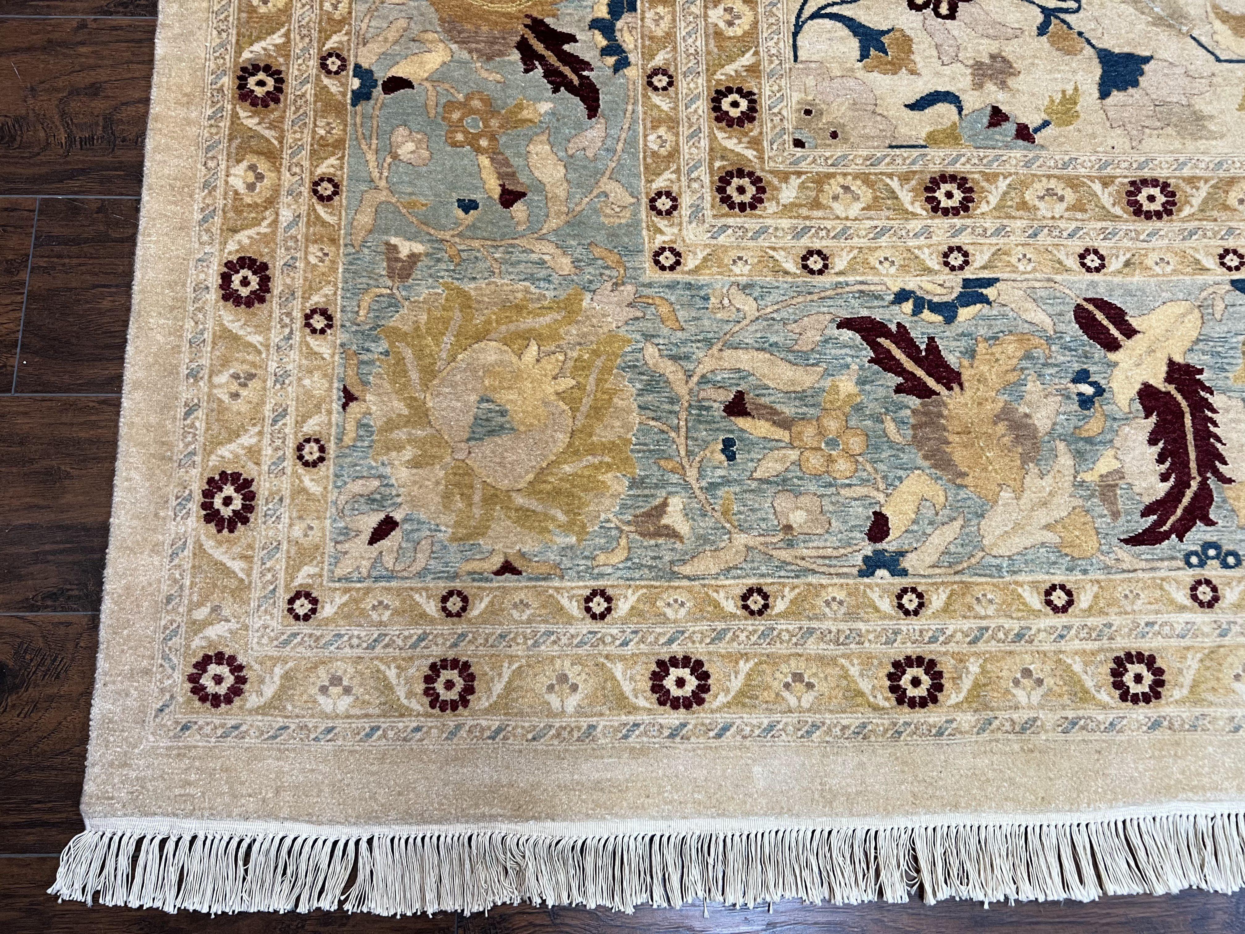 Beautiful Oversized Indian Oriental Rug 12x17 Palace Sized Handmade Wool Carpet, Indo Mahal Oushak, Indo Persian Rug, Oatmeal Light Blue Tan - Jewel Rugs