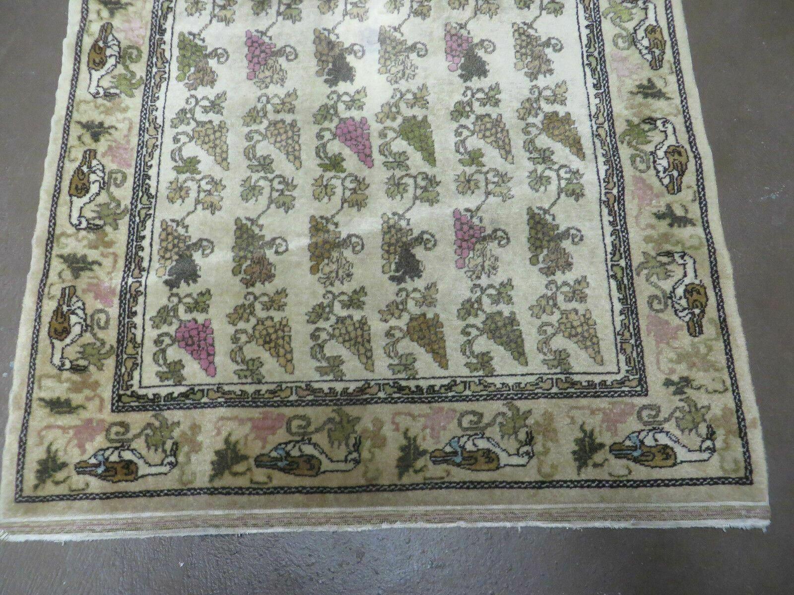 3' X 5' Vintage Handmade Fine Turkish Sivas Wool Rug Birds Grape Nice 200 KPSI - Jewel Rugs